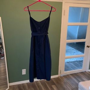 JCrew Size 10 navy sundress. Midi-length, high waisted with belt. New w/ tags